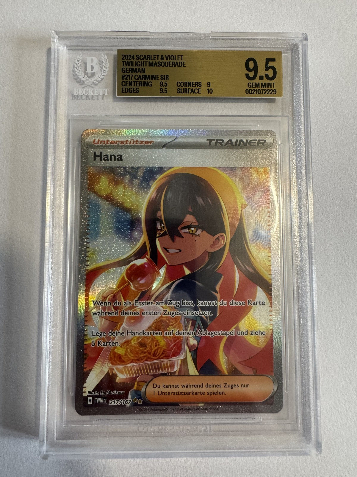 Hana (Carmine) Unterstützer 217/167 BGS 9.5 Beckett Slab, Zert 0021072229