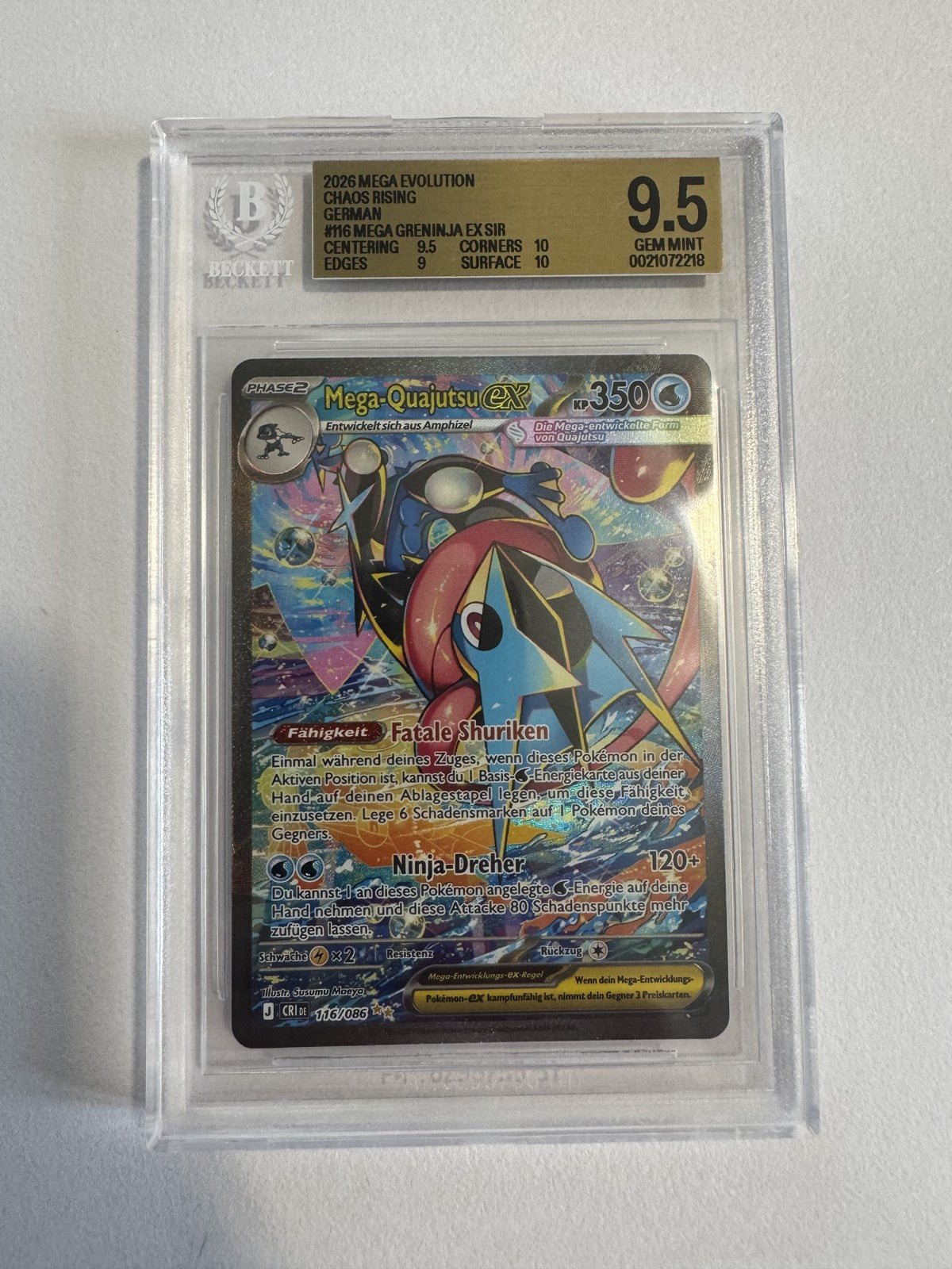 Mega-Quajutsu ex (Mega Greninja ex) 116/086 BGS 9.5 Beckett Slab, Zert 0021072218