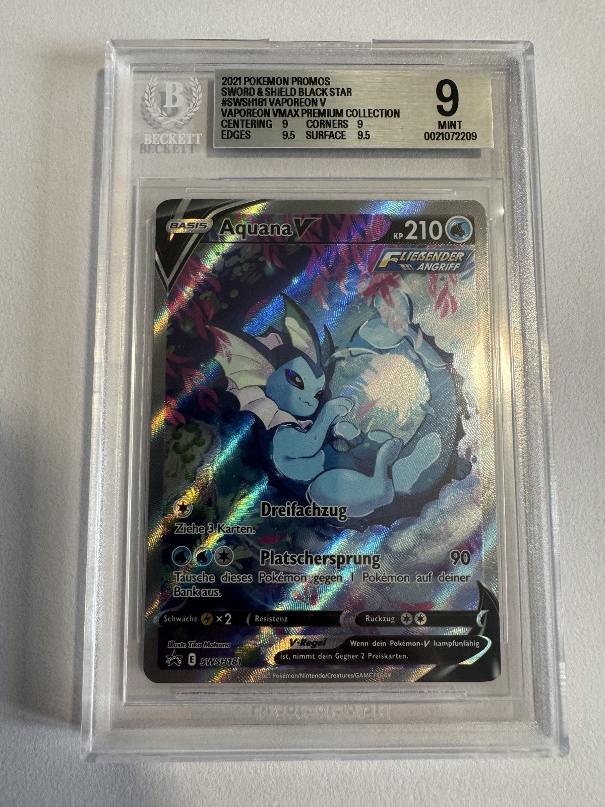 Vaporeon V (Aquana V) SWSH181 BGS 9 Beckett Slab, Zert 0021072209