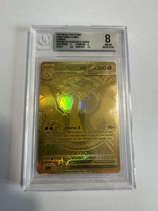 Mega-Glurak X ex (Mega Charizard X ex) 130/094 BGS 8 Beckett Slab, Zert 0021072216